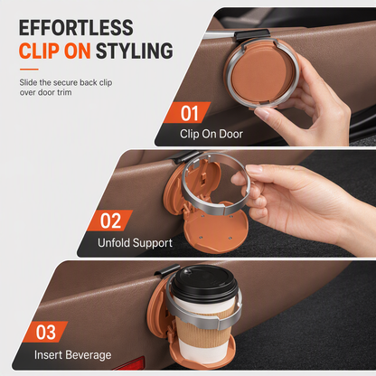 Universal Foldable Car Cup Holder with Hook, Space-Saving Vehicle Drink Holder for Bottles, Coffee Cups & Tumblers