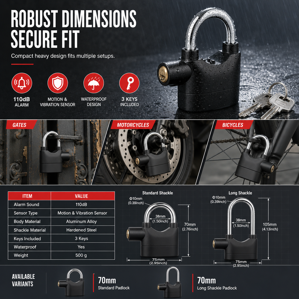 Heavy-Duty Aluminum Alloy Alarm Padlock