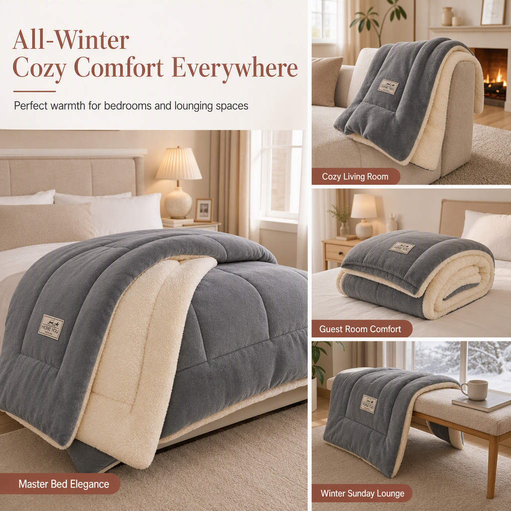 Thick Warm Milk Velvet Winter Comforter & Ultra-Soft Fleece Duvet Insert