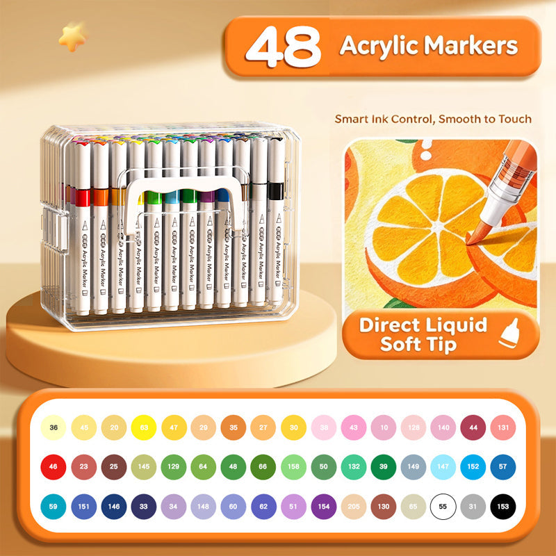 Washable Liquid Acrylic Markers with Soft Brush Tips