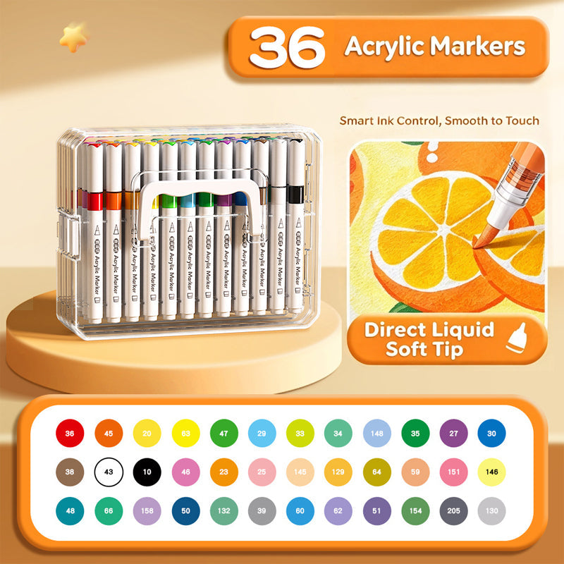 Washable Liquid Acrylic Markers with Soft Brush Tips