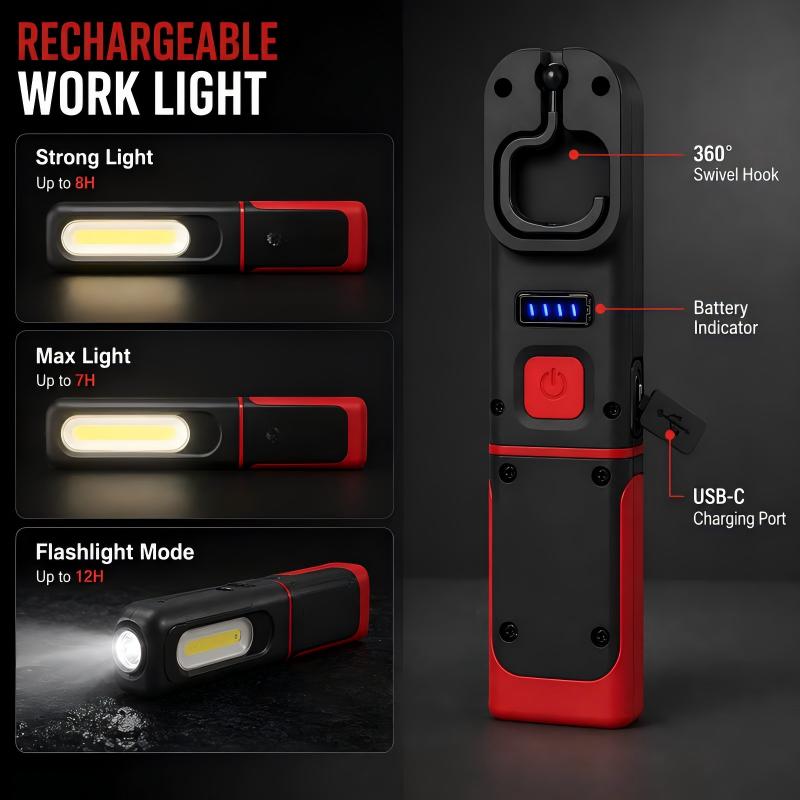Rechargeable COB LED Work Light – Magnetic Base & 360° Rotation