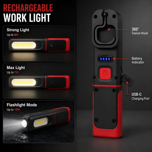 Rechargeable COB LED Work Light – Magnetic Base & 360° Rotation