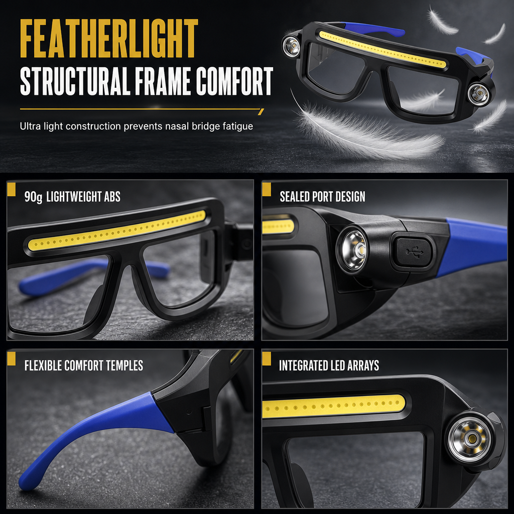 Dual Beam Rechargeable Glasses Light – Hands Free Clip-On LED Eyewear Lamp, Type-C Charging Head Light for Hiking, Repairing & Night Reading