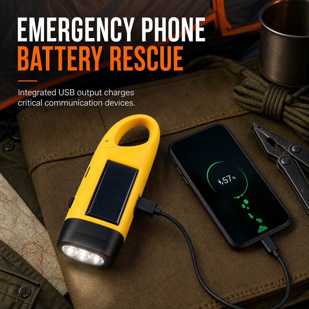 Portable Hand Crank and Solar Powered Flashlight