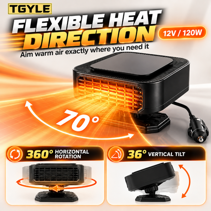 Portable Car Heater Defroster with 360-Degree Rotating Base