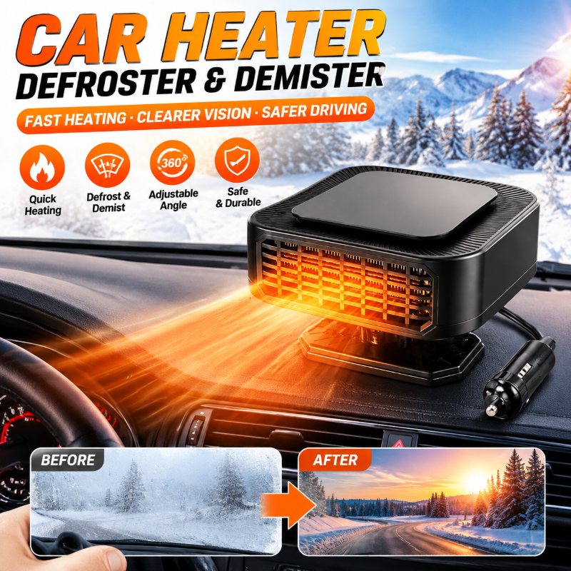 Portable Car Heater Defroster with 360-Degree Rotating Base