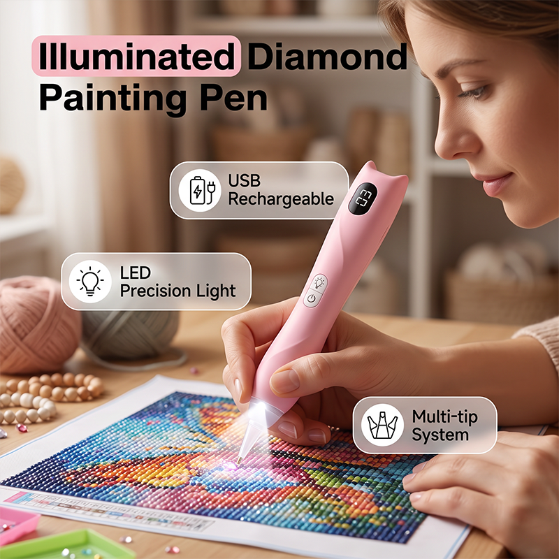 Rechargeable LED Diamond Painting Pen with USB Cable for DIY Crafting