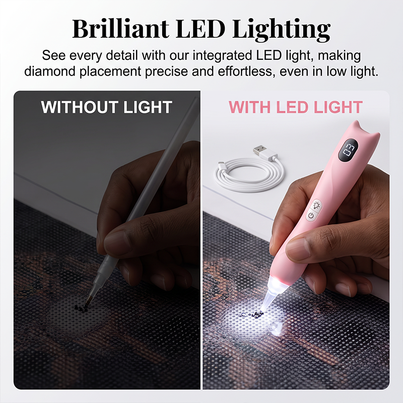 Rechargeable LED Diamond Painting Pen with USB Cable for DIY Crafting