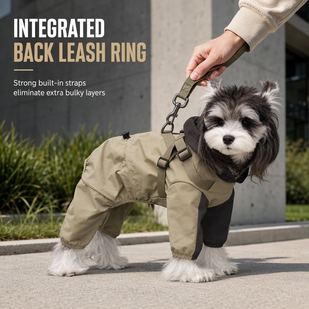 Waterproof Fleece-Lined Winter Dog Jacket with Integrated Leash D-Ring
