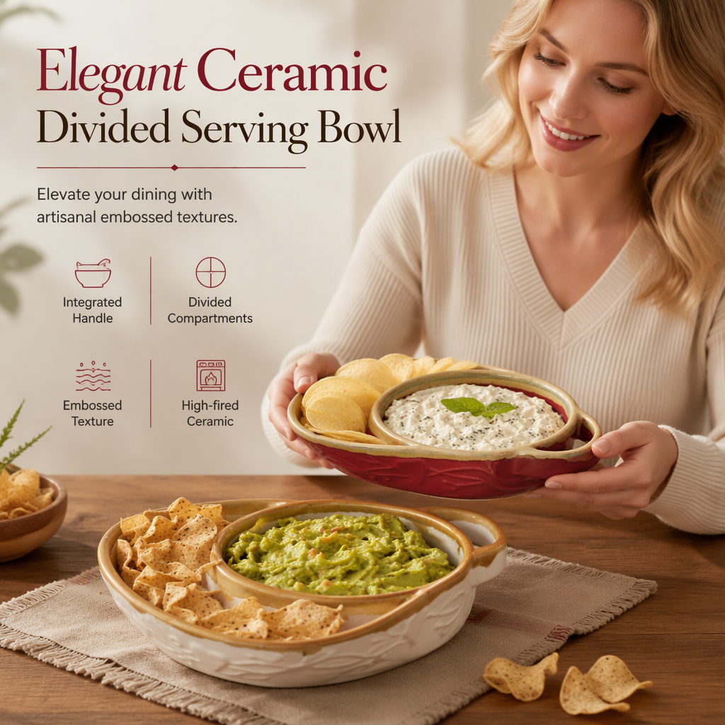 Retro Ceramic Divided Baking Dish with Single Handle