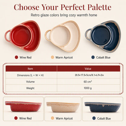 Retro Ceramic Divided Baking Dish with Single Handle