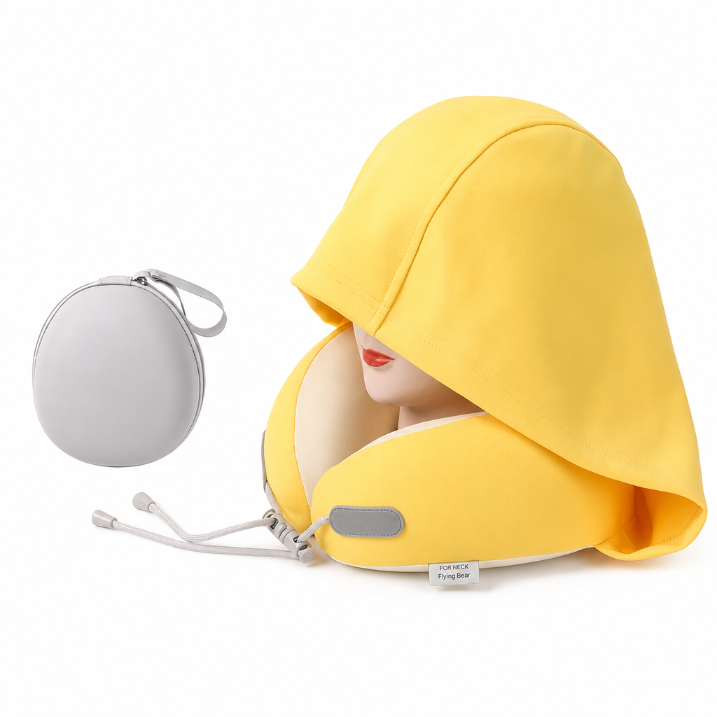 Hooded Travel Neck Pillow with Carrying Pouch