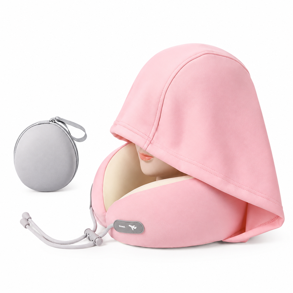 Hooded Travel Neck Pillow with Carrying Pouch