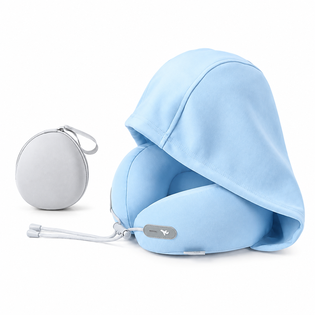 Hooded Travel Neck Pillow with Carrying Pouch