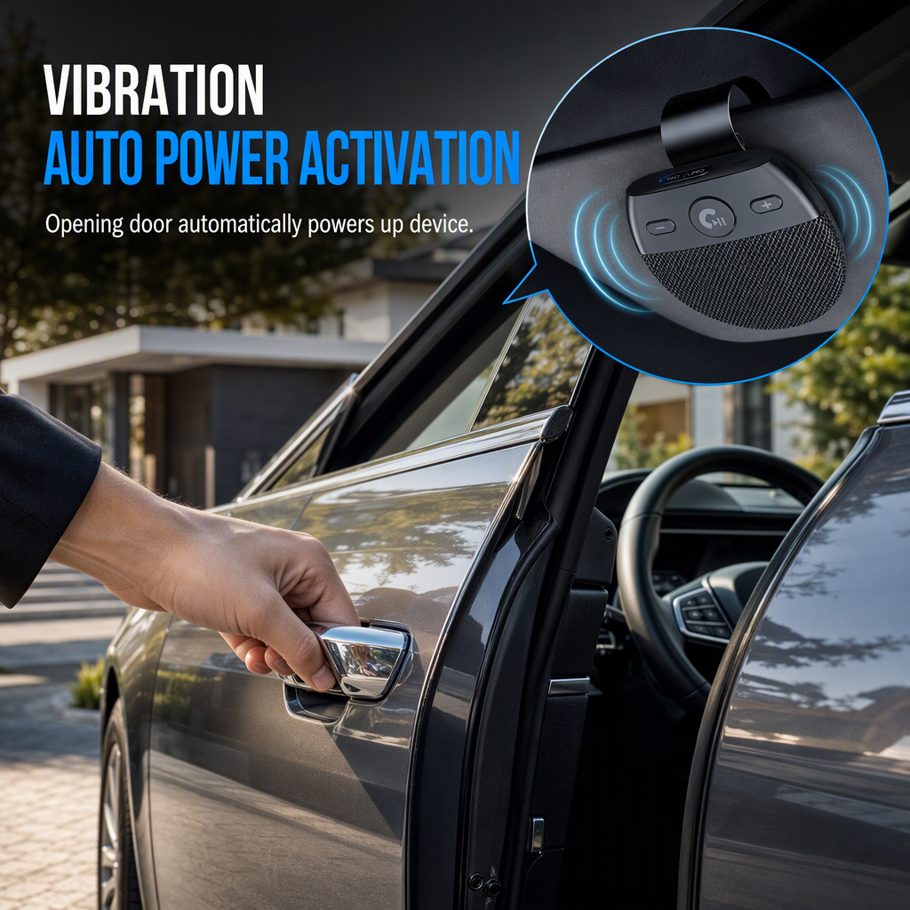 Bluetooth 5.0 Car Sun Visor Speakerphone | Vibration Auto On Hands-Free Call Kit with Caller ID & Dual Device Connection