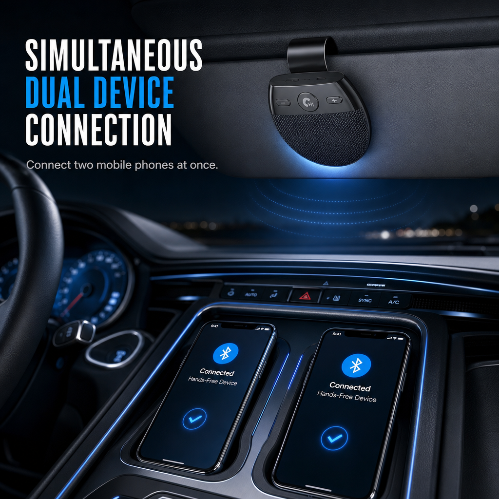 Bluetooth 5.0 Car Sun Visor Speakerphone | Vibration Auto On Hands-Free Call Kit with Caller ID & Dual Device Connection
