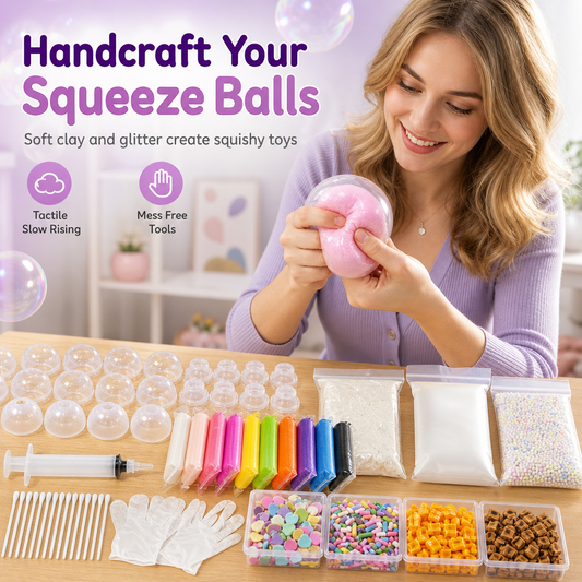 DIY Squeeze Ball Making Kit – mix colorful clay & sparkling fillers, leak-proof slow-rising fun