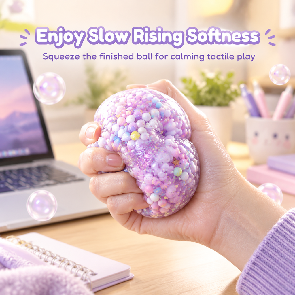 DIY Squeeze Ball Making Kit – mix colorful clay & sparkling fillers, leak-proof slow-rising fun