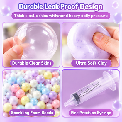 DIY Squeeze Ball Making Kit – mix colorful clay & sparkling fillers, leak-proof slow-rising fun