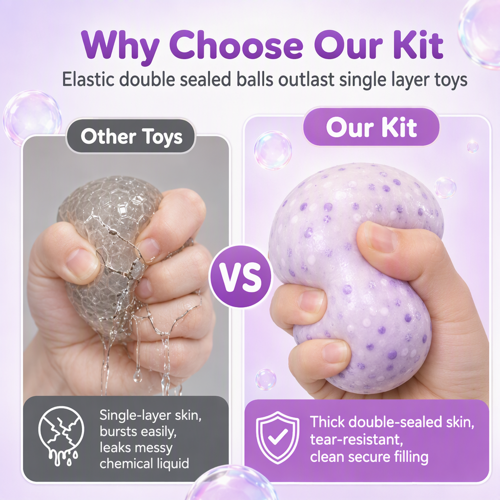 DIY Squeeze Ball Making Kit – mix colorful clay & sparkling fillers, leak-proof slow-rising fun