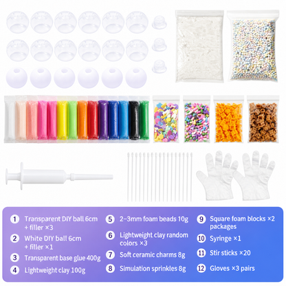 DIY Squeeze Ball Making Kit – mix colorful clay & sparkling fillers, leak-proof slow-rising fun
