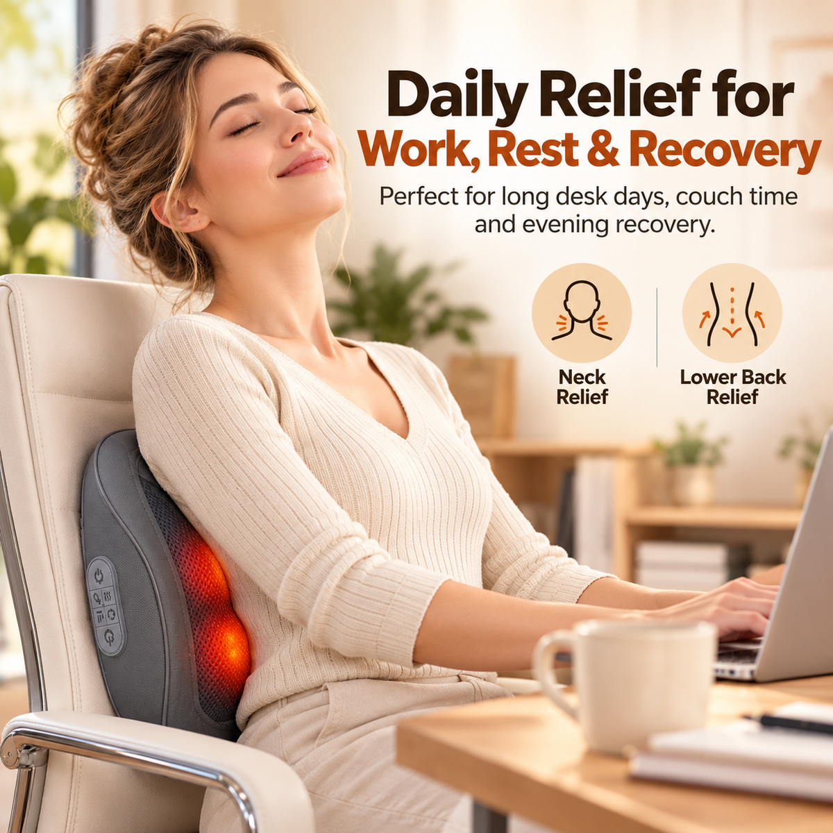 Ergonomic Lumbar Support and Heated Neck Massager Pillow