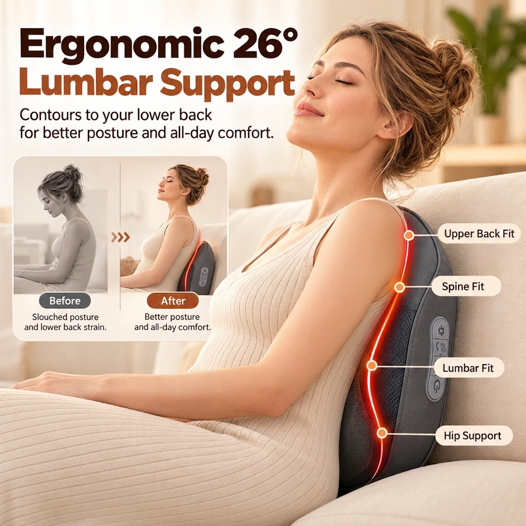 Ergonomic Lumbar Support and Heated Neck Massager Pillow