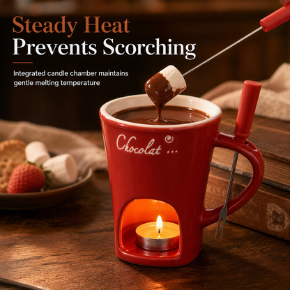 Ceramic Chocolate and Cheese Fondue Melter Mug with Fork