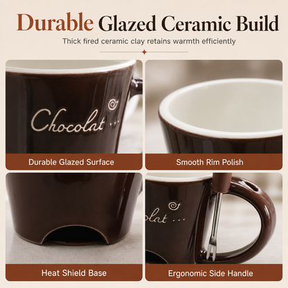 Ceramic Chocolate and Cheese Fondue Melter Mug with Fork