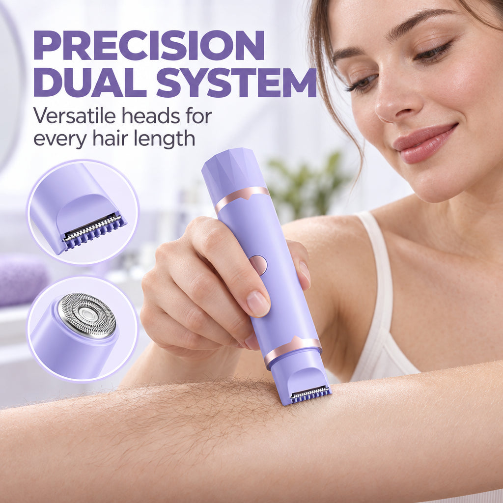 Portable Electric Hair Remover – dual-head body & bikini trimmer, gentle foil mesh & sensitive-area guards