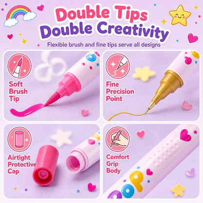 12 Colors Kids Dual Tip Nail Art Pen Set, Double Ended Markers for DIY Nail Painting