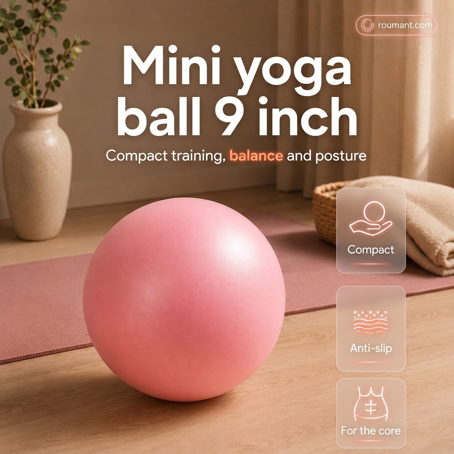 💜9-inch Anti-Burst Pilates Ball with Pump
