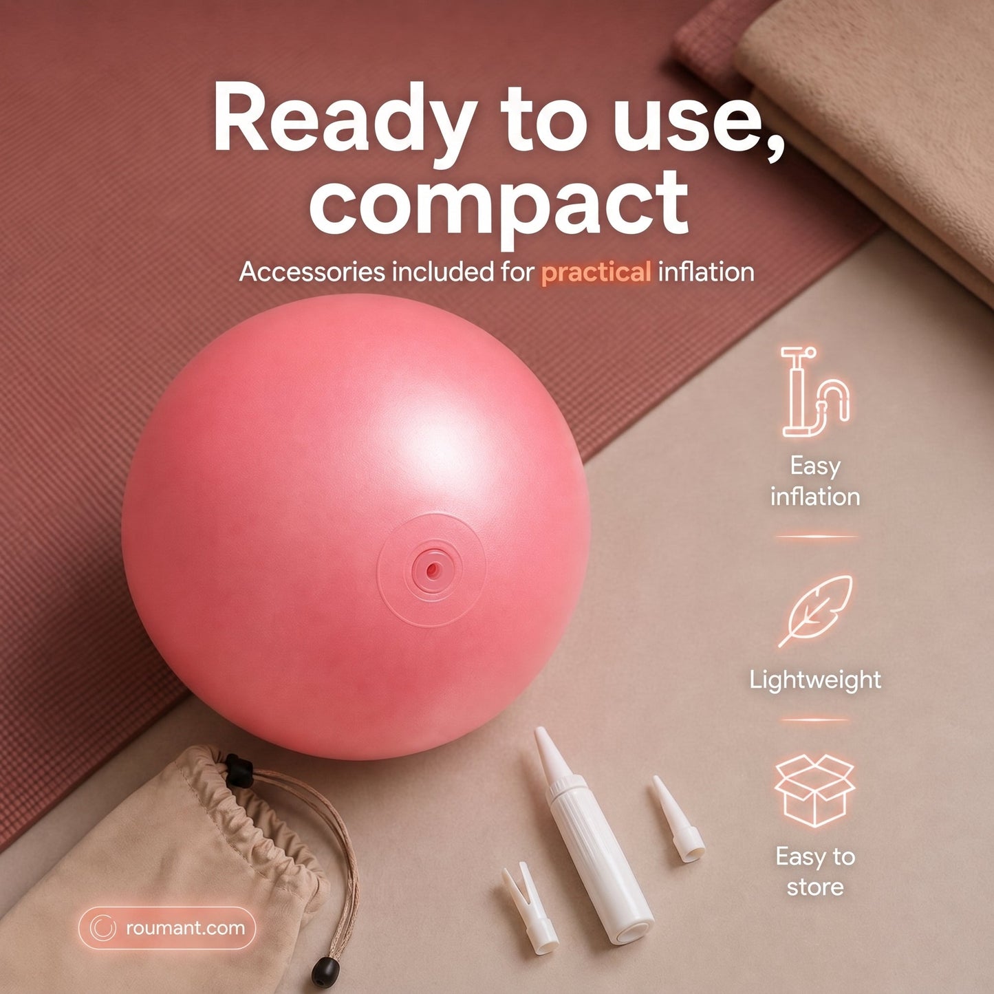 💜9-inch Anti-Burst Pilates Ball with Pump
